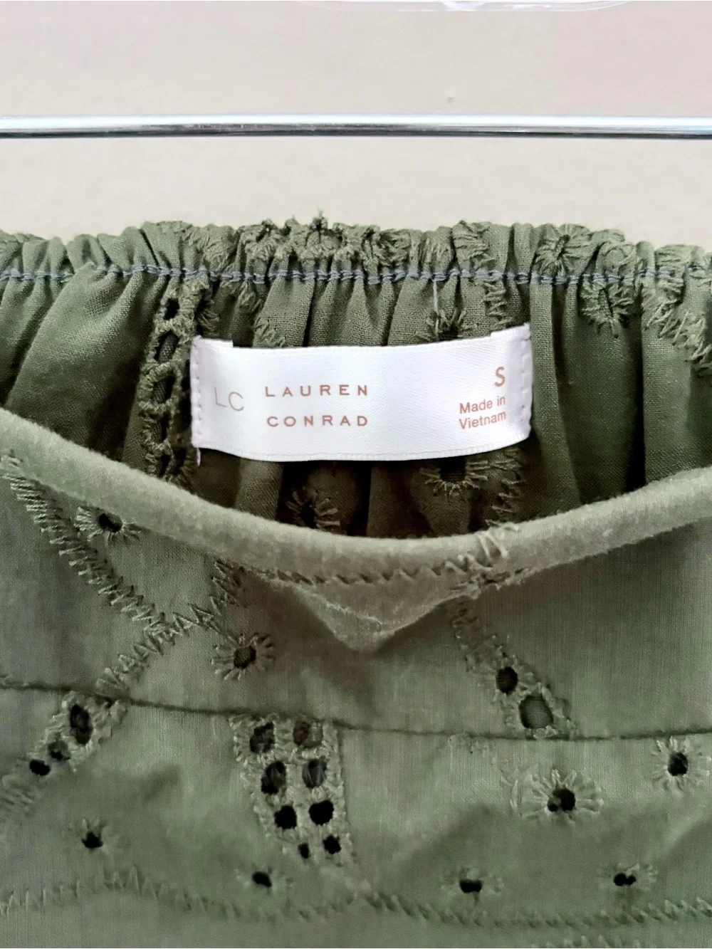 Cottagecore Olive Green Eyelet Midi Skirt NWT Size S